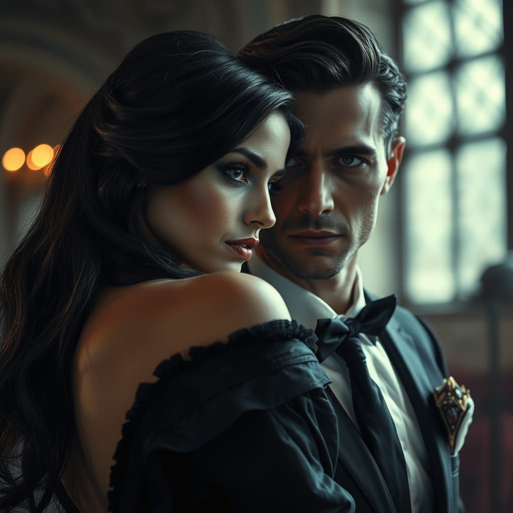 Romantic Kiss in Moody Lighting, Hyperrealistic Textures