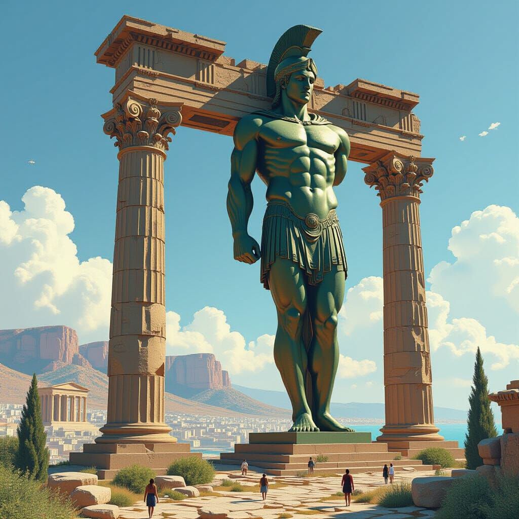 The Colossus of Rhodes in Mediterranean Landscape