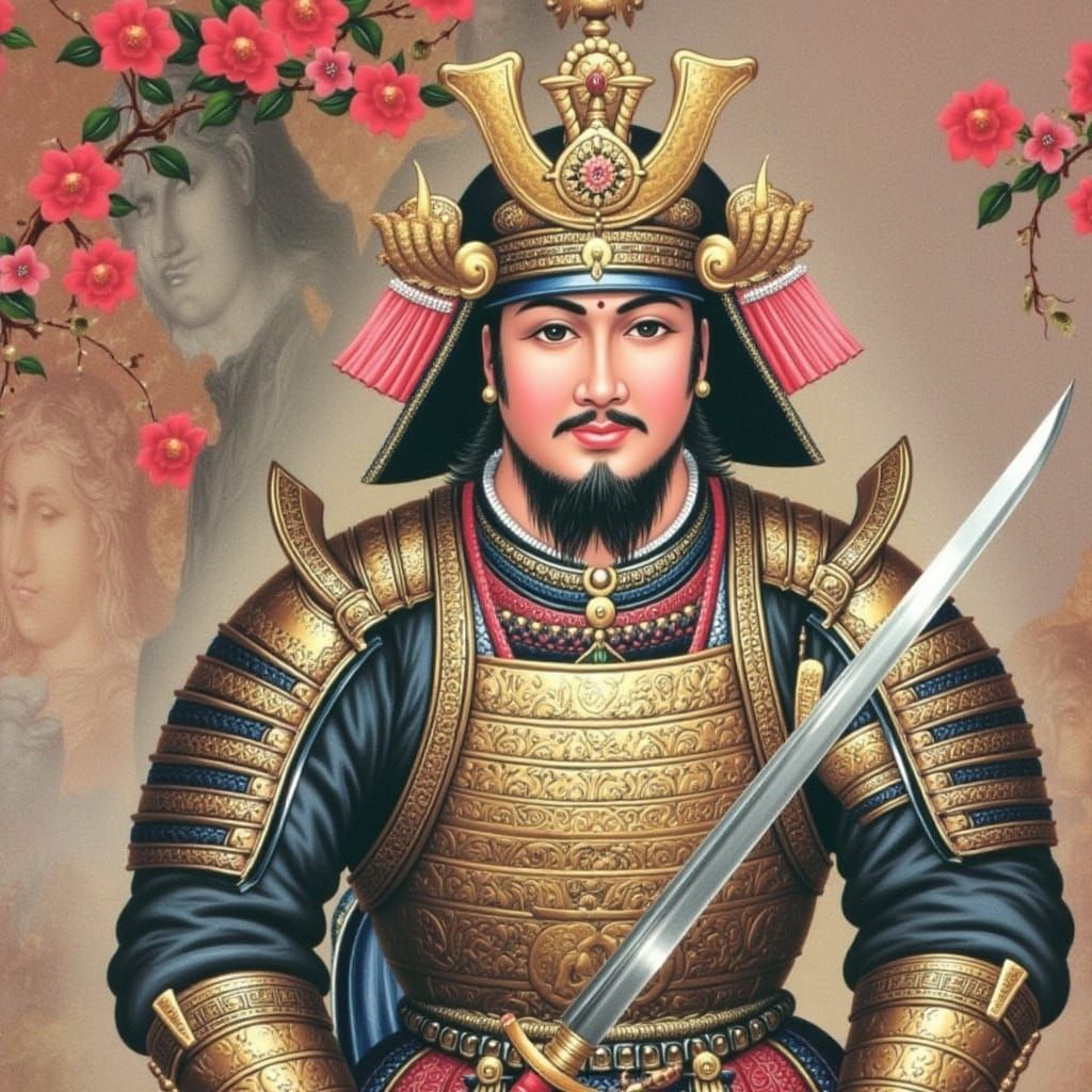 Samurai Warrior in Traditional Armor with Katana