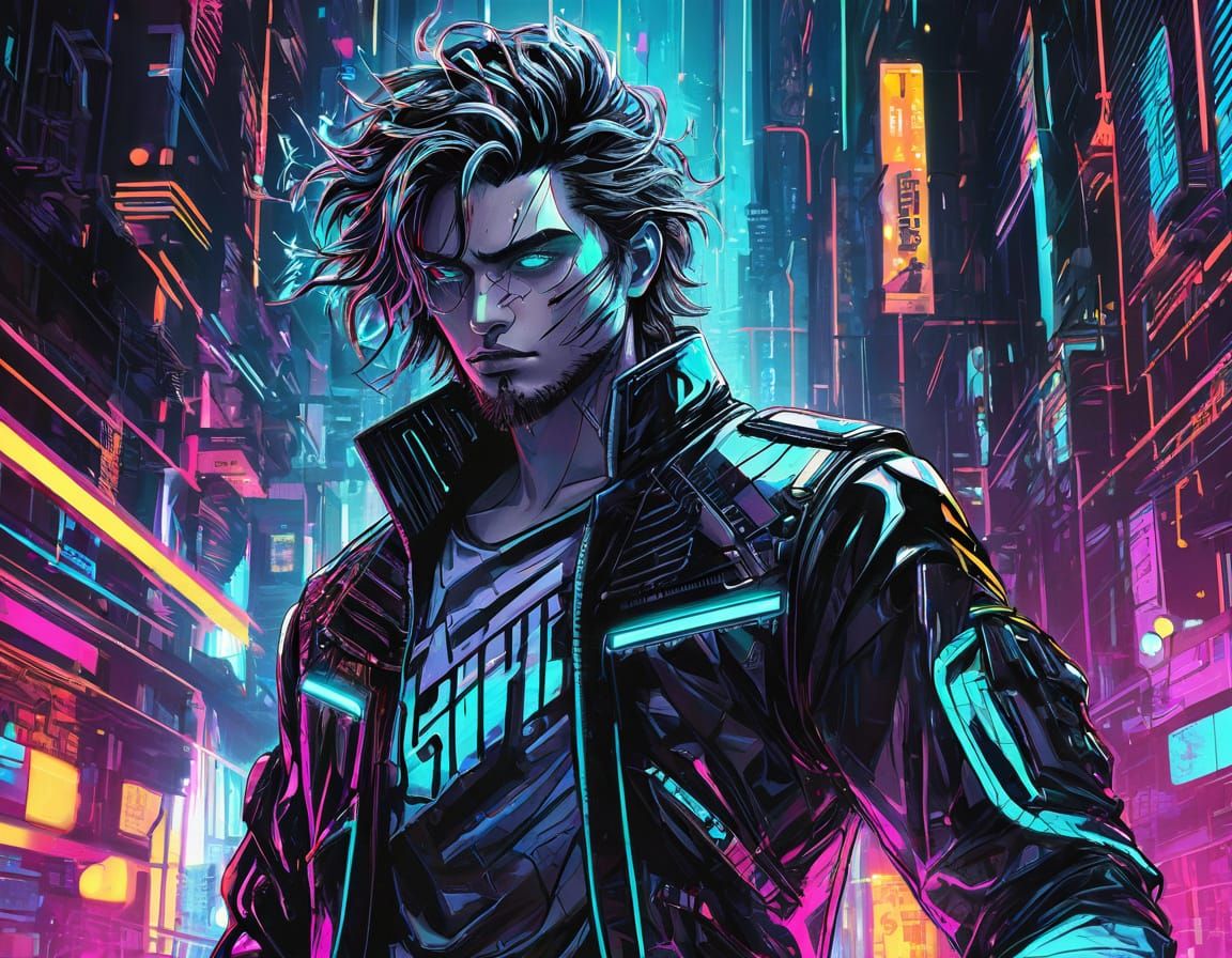 Cyberpunk Youth Shines with Neon Aura