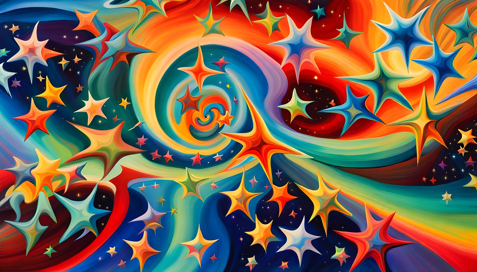 Cosmic Star Dance in Impasto Oil Painting Style