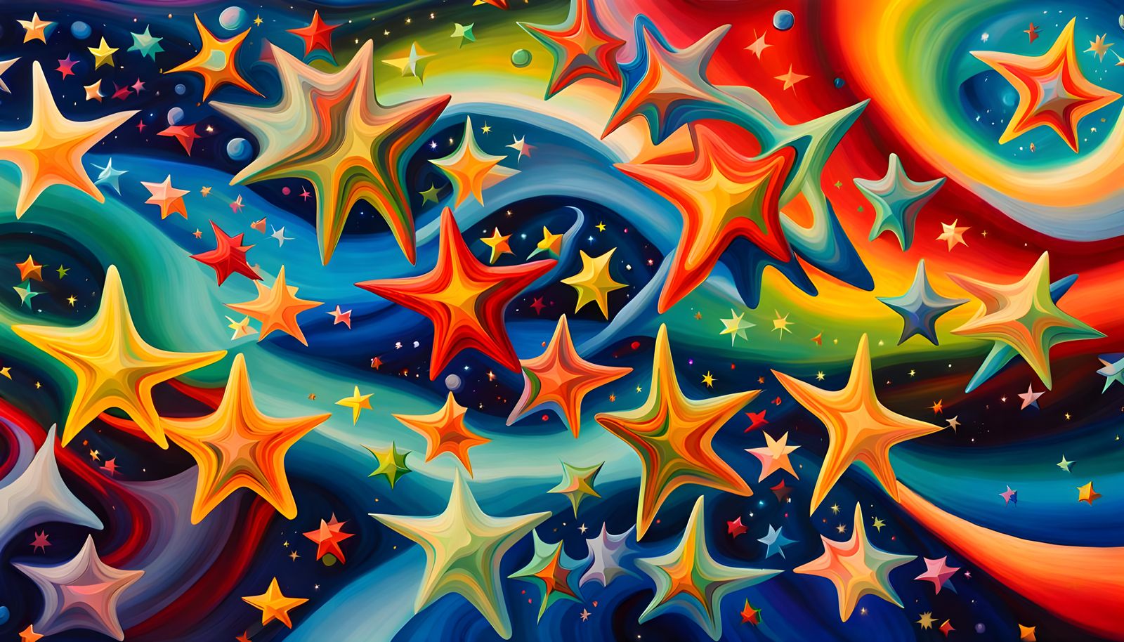 Iridescent Stars in Impasto Oil Painting Style