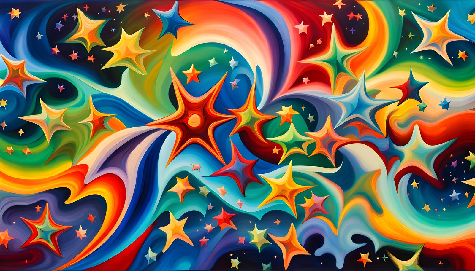 Iridescent Stars in Cosmic Dance: Abstract Impasto Painting