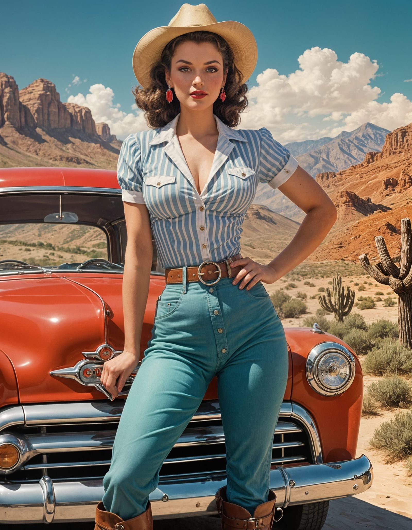 Vintage Cowgirl Pin-up in Retro Style