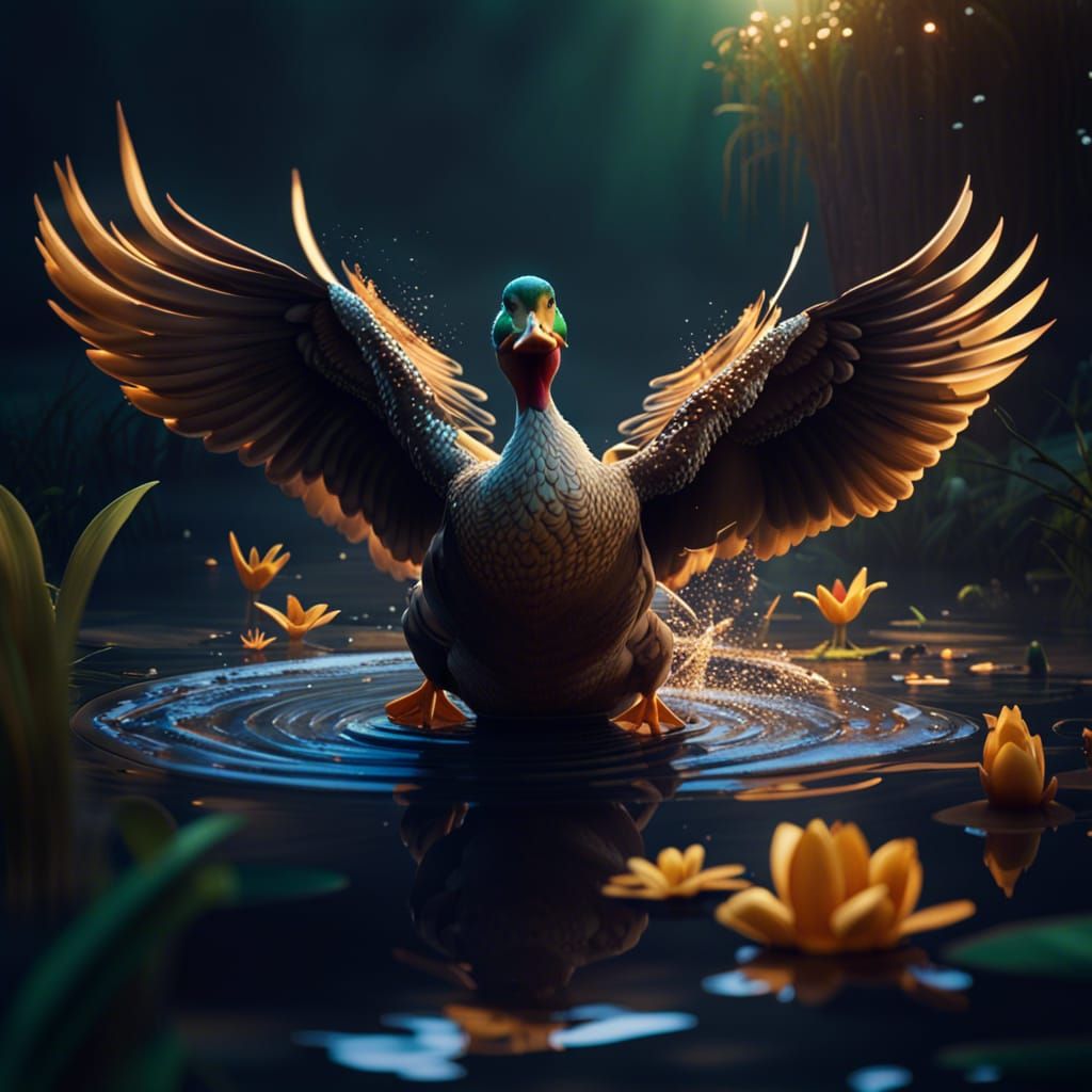 Duck Flapping Wings: Detailed Matte Painting