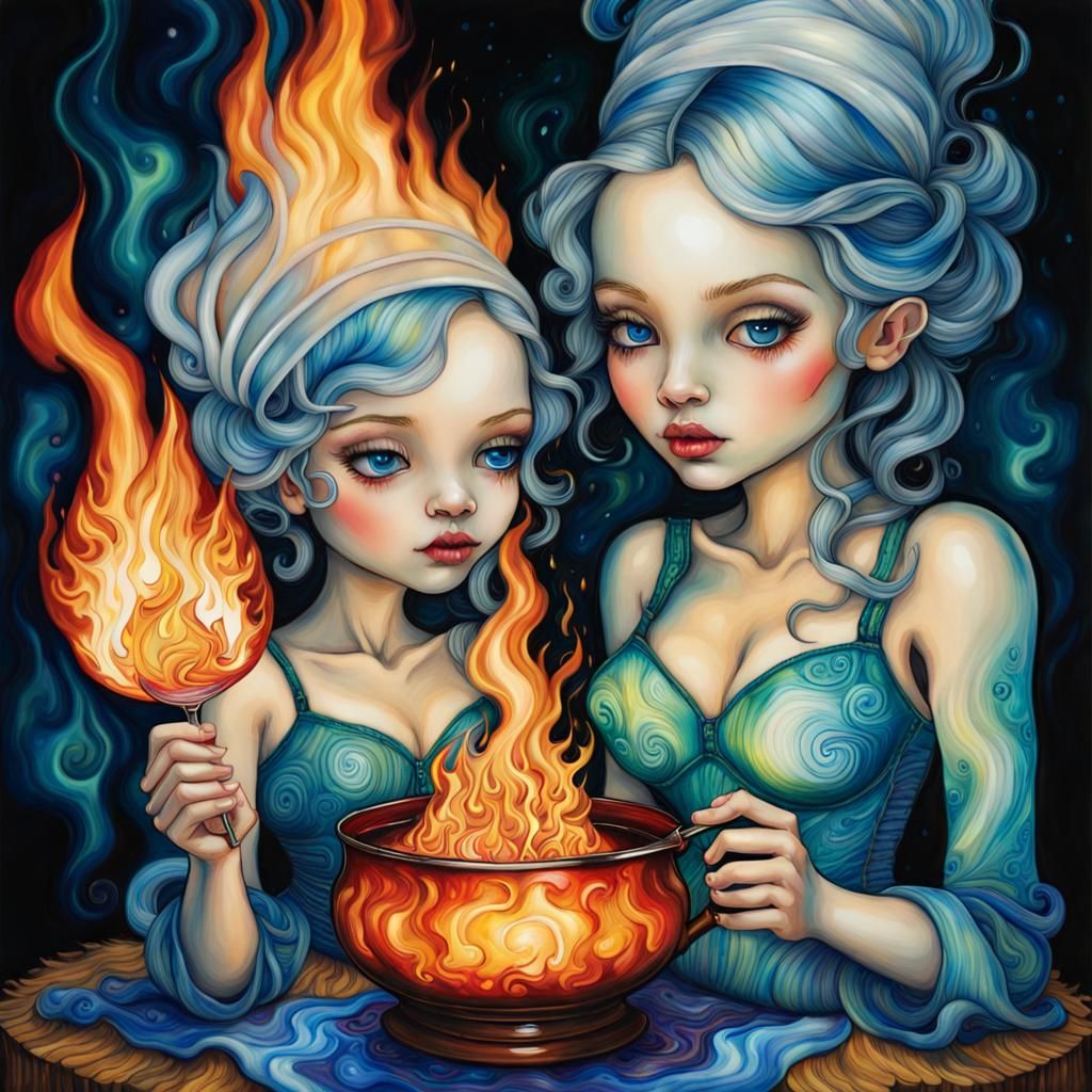 Flaming Marshmallows in Alcohol Ink Style