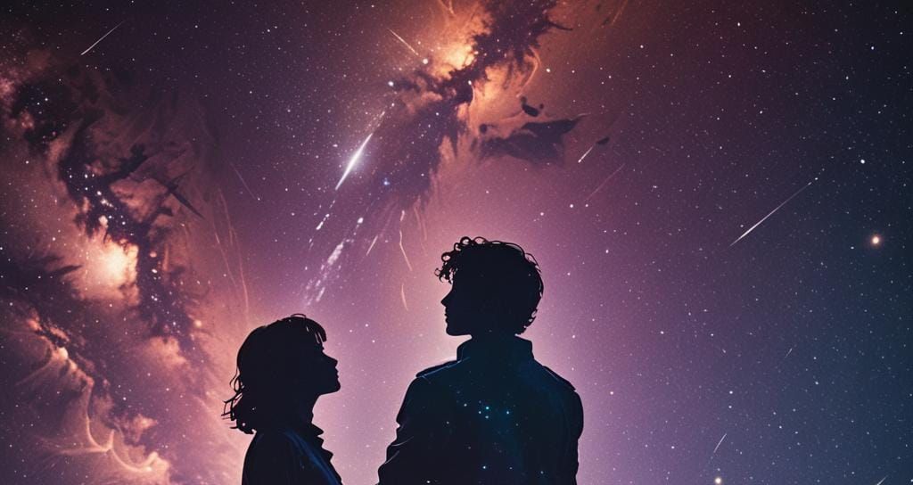 Lovers on Asteroid in Space: Cinematic Silhouette