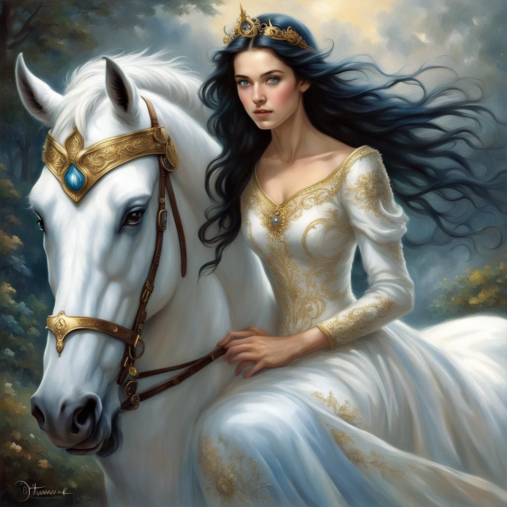 Ethereal Girl on Unicorn Fantasy Art