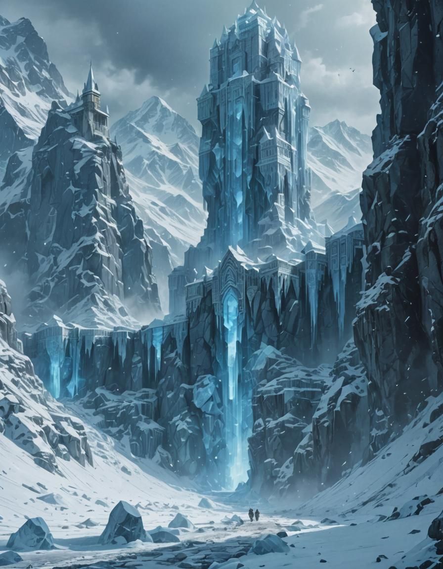 Icy Mountain Fortress in Ethereal Mist