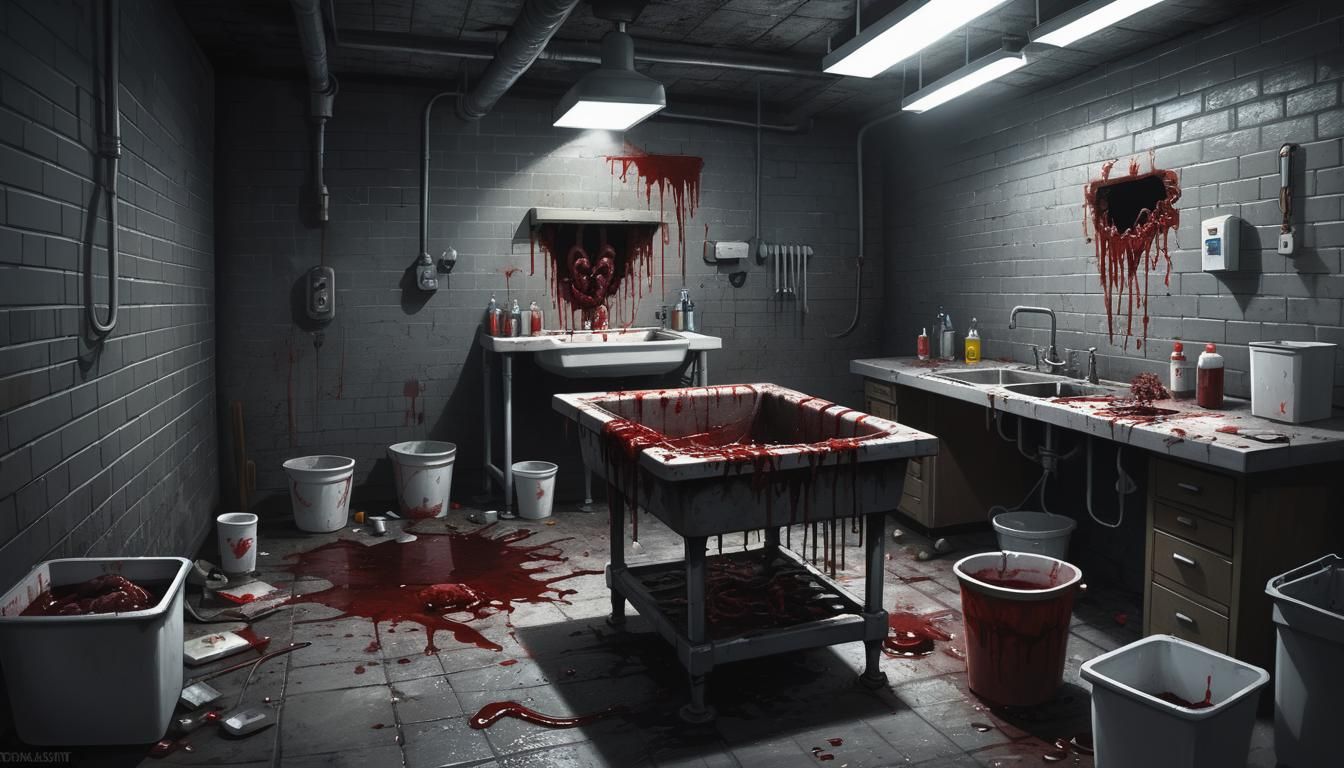 Ominous Serial Killer's Basement: Hyperrealistic Concept Art