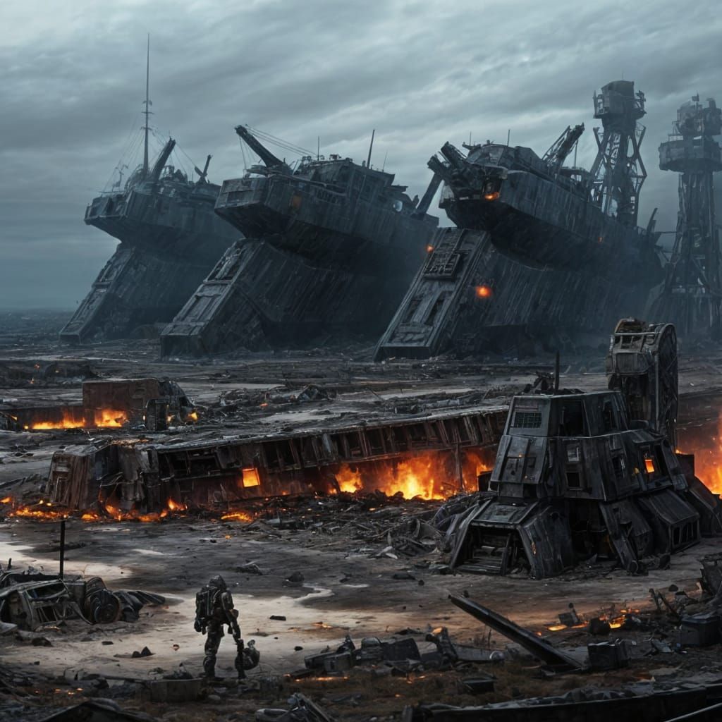 Wasteland of War: Abandoned Battlefield of Destroyed Machine...
