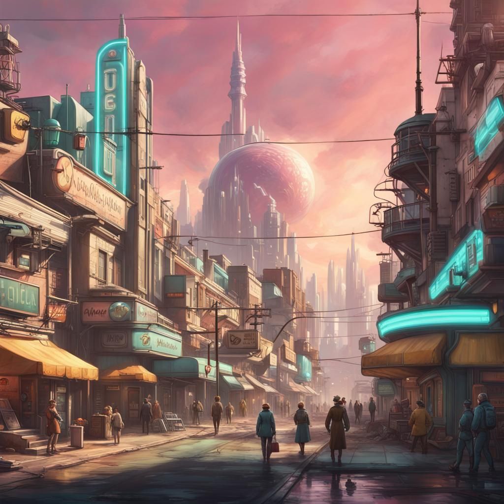 Retro Sci-Fi Cityscape in Atompunk Style