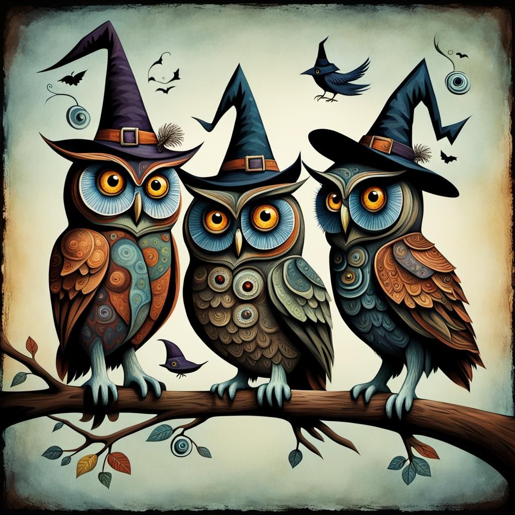 Owls in Hats: Whimsical Macabre Art