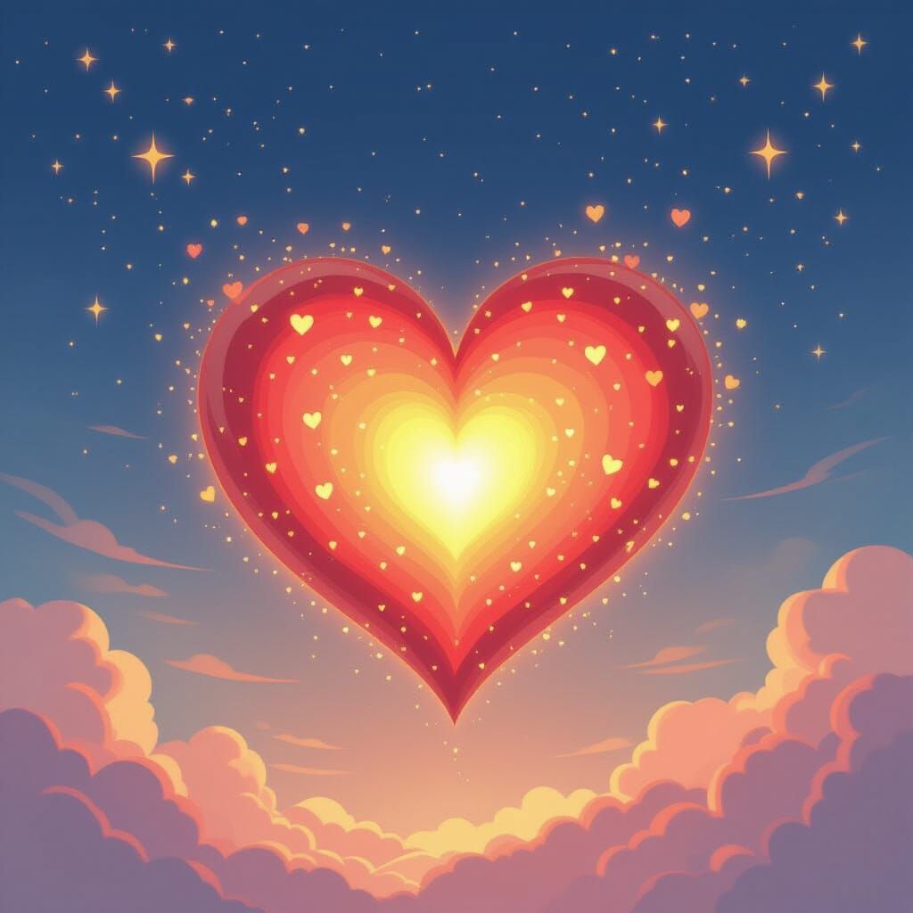 Vibrant Heart with Wishes Takes Flight in Storybook Style