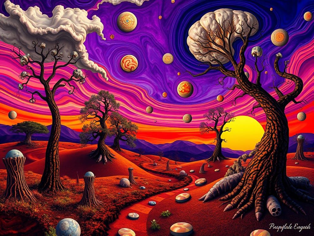 Surreal Dreamscapes in Vibrant Purple and Orange