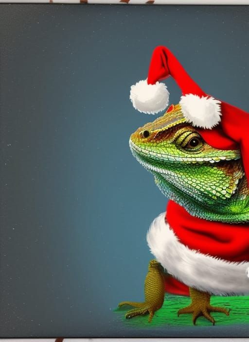 Bearded Dragon in Santa Hat: Colorful Digital Art