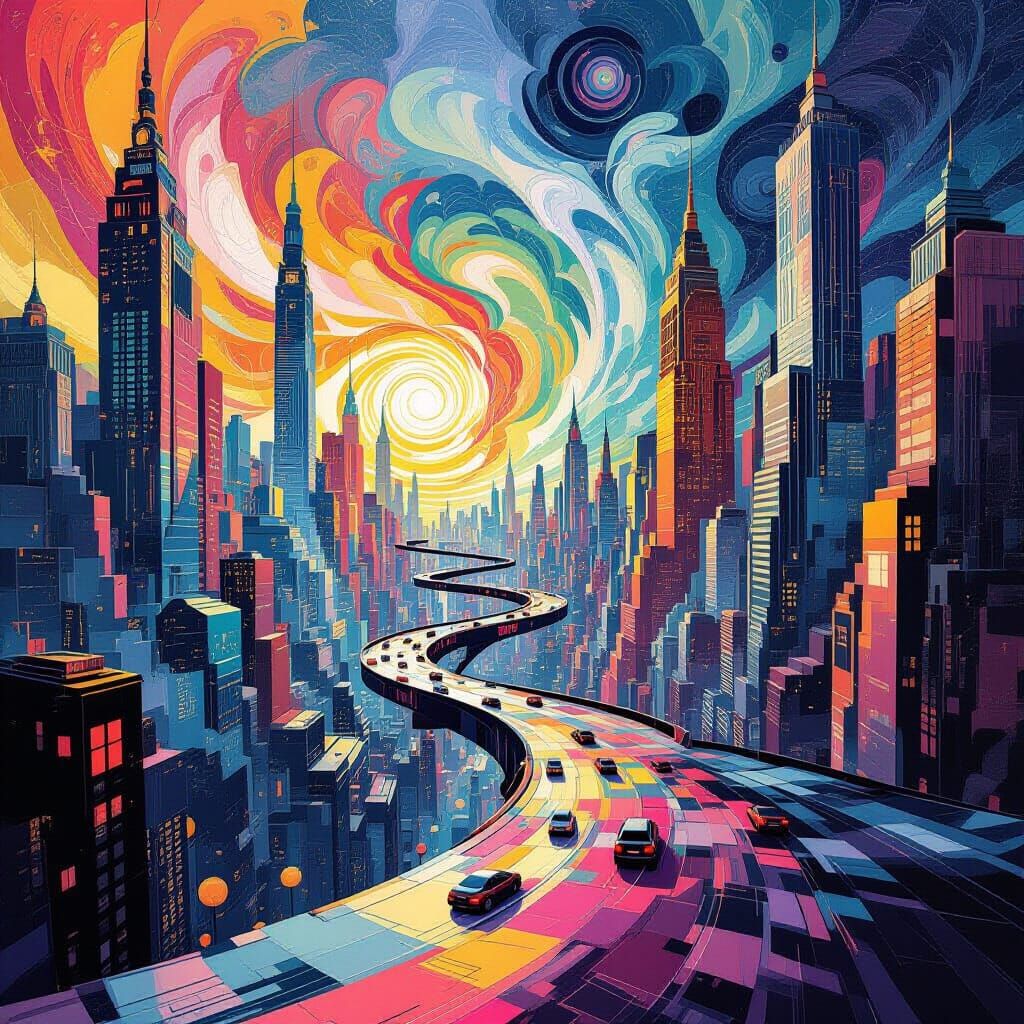 Surreal Cityscape with Distorted Perspectives