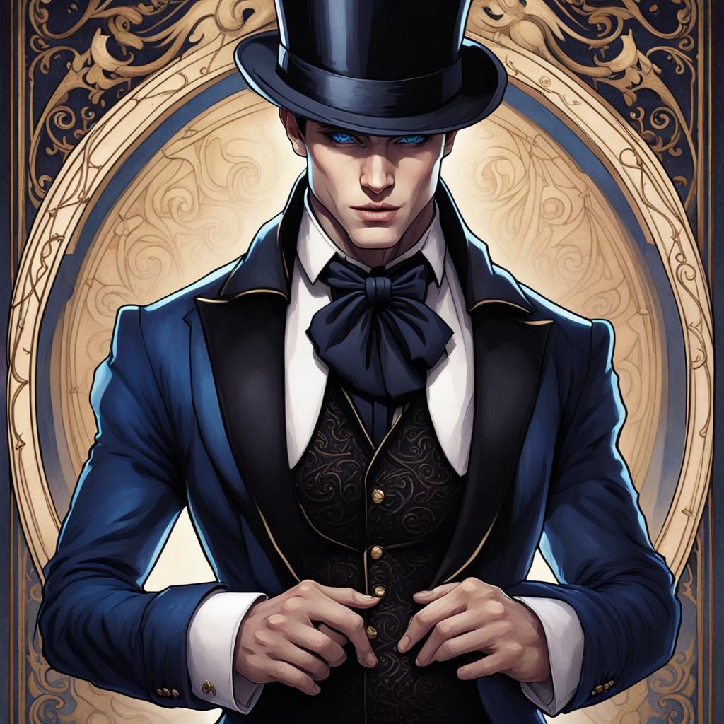 Dark Fantasy Magician in Black Tuxedo: Hyperrealistic Concep...