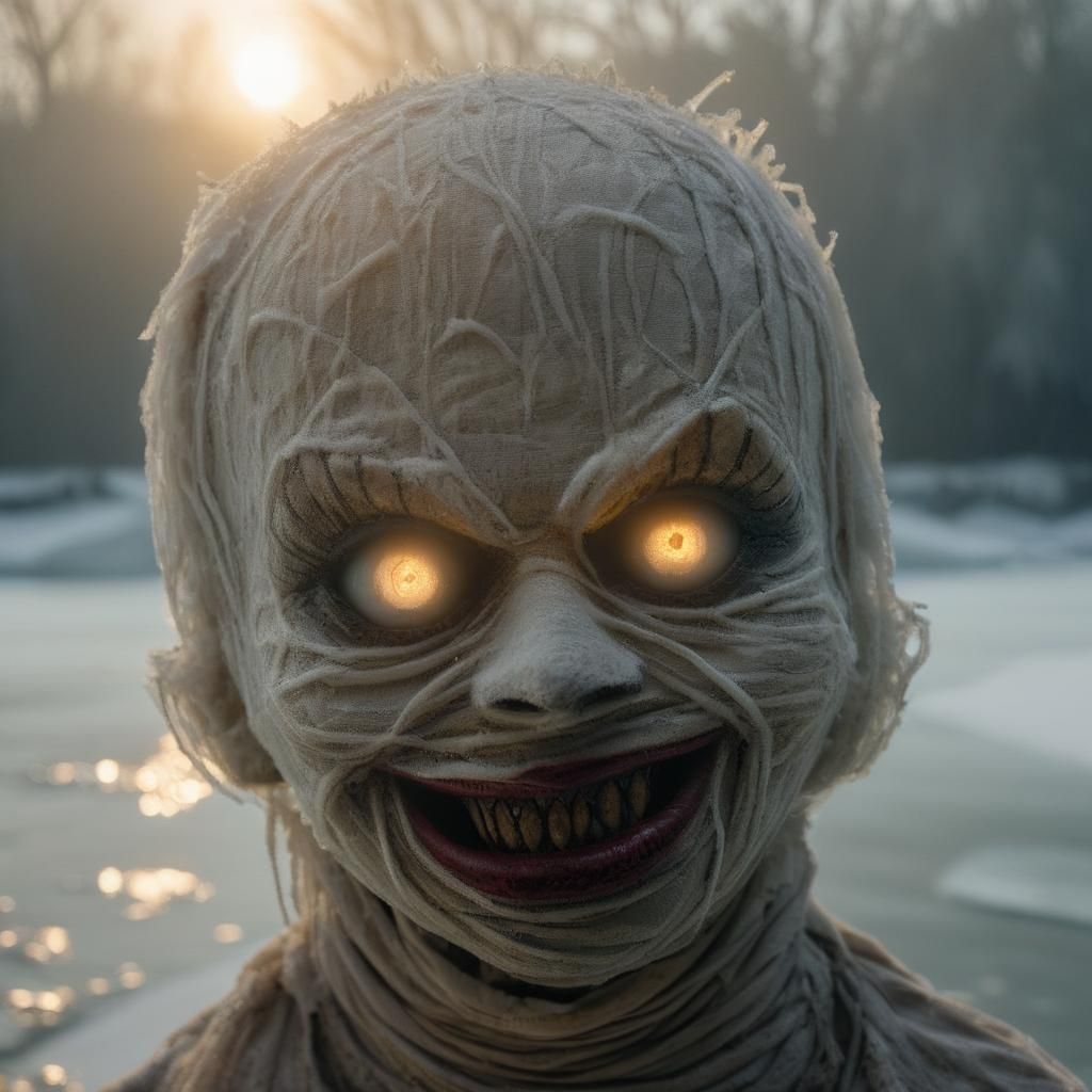 Pennywise Mummy's Evil Grin on Frozen River