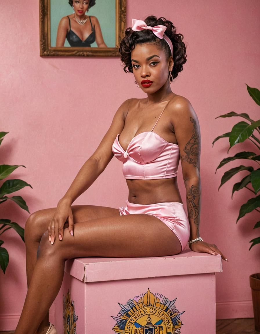 Afrocentric Pinup Portrait in Tattoo Painting Style