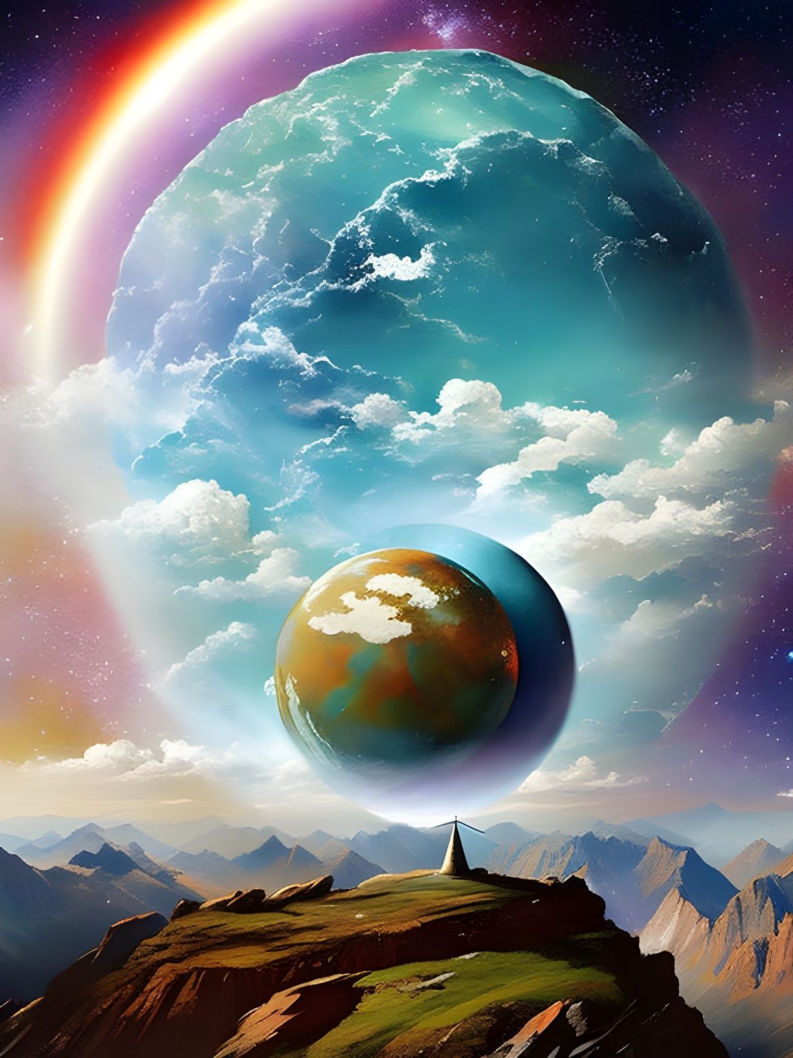 Planetary Balance: A Cosmic Peak in Impasto Style