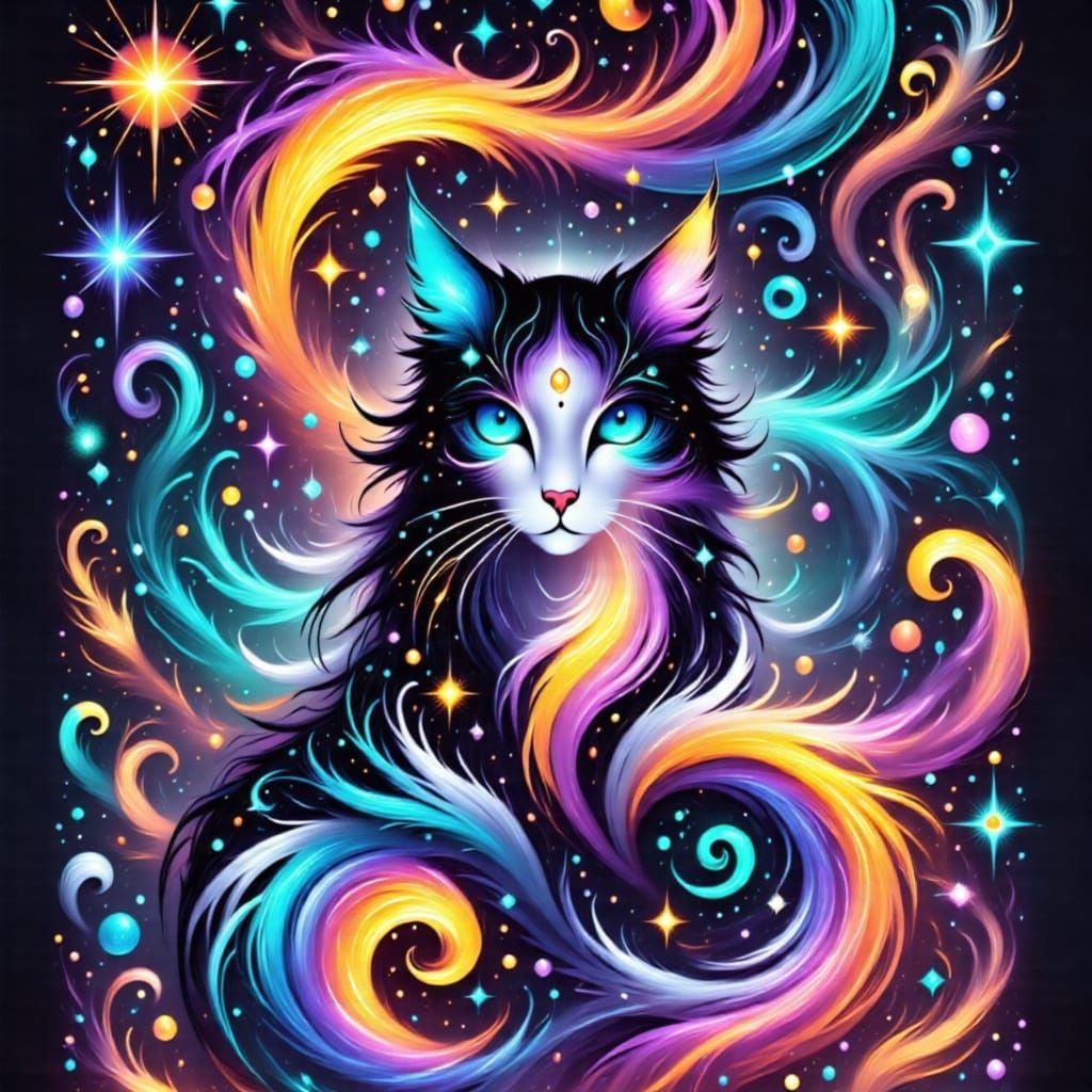 Ethereal Woman and Mystical Cat in Magical Glow