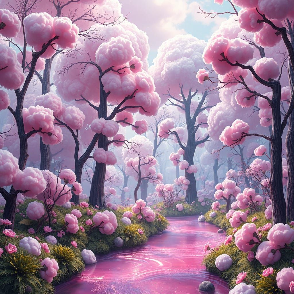 Vibrant Whimsical Forest in Hyper-Realistic Detail