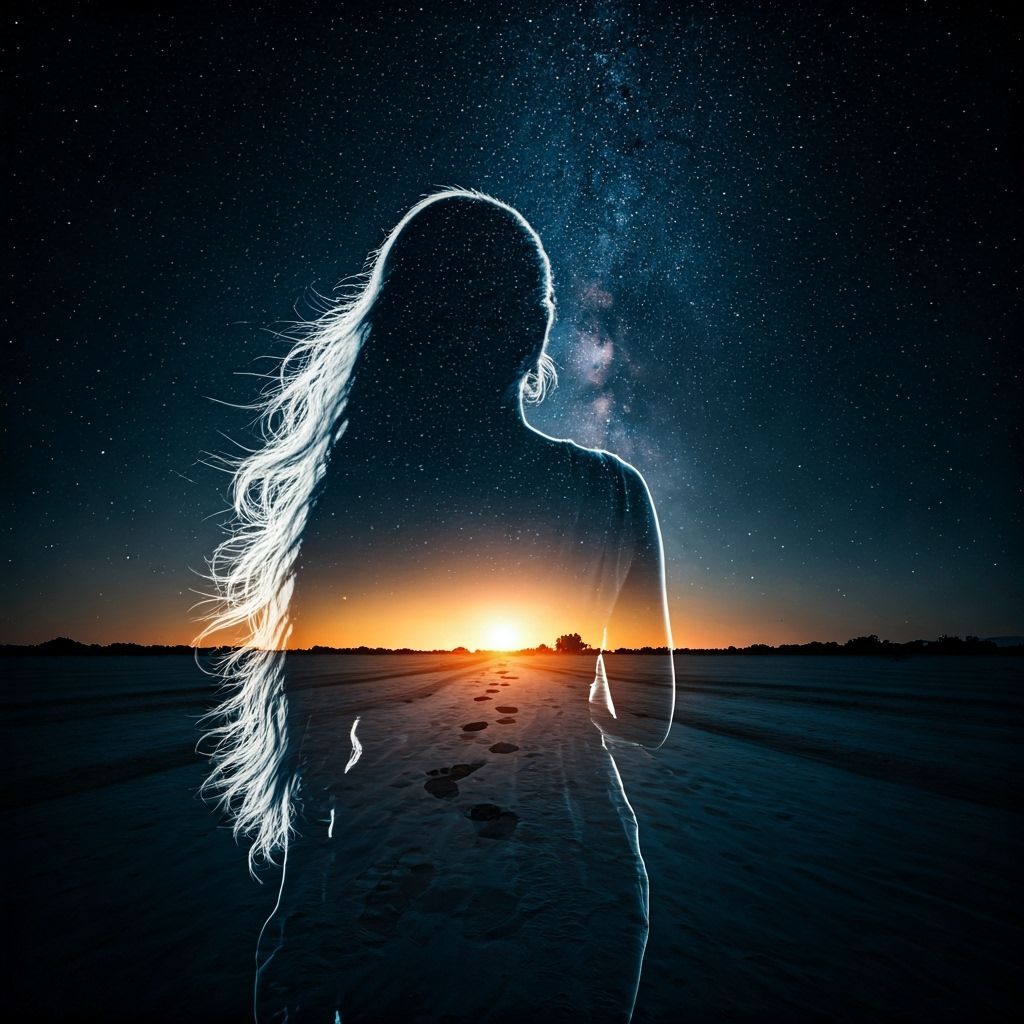 Indian Woman Silhouette with Watercolor Landscape