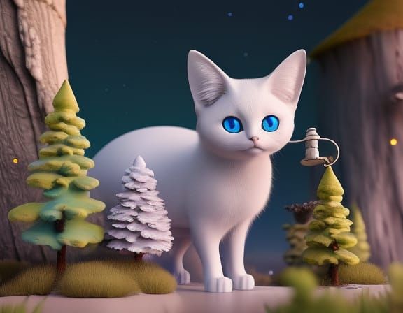 Siamese Cat Portrait in Whimsical Forest, 3D Digital Art