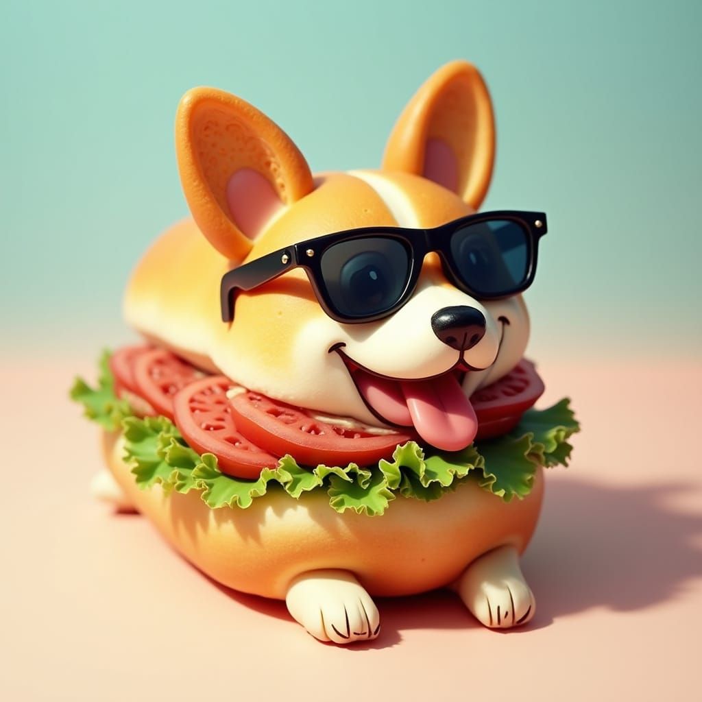 Whimsical Corgi Sub Sandwich in Pop Art Style
