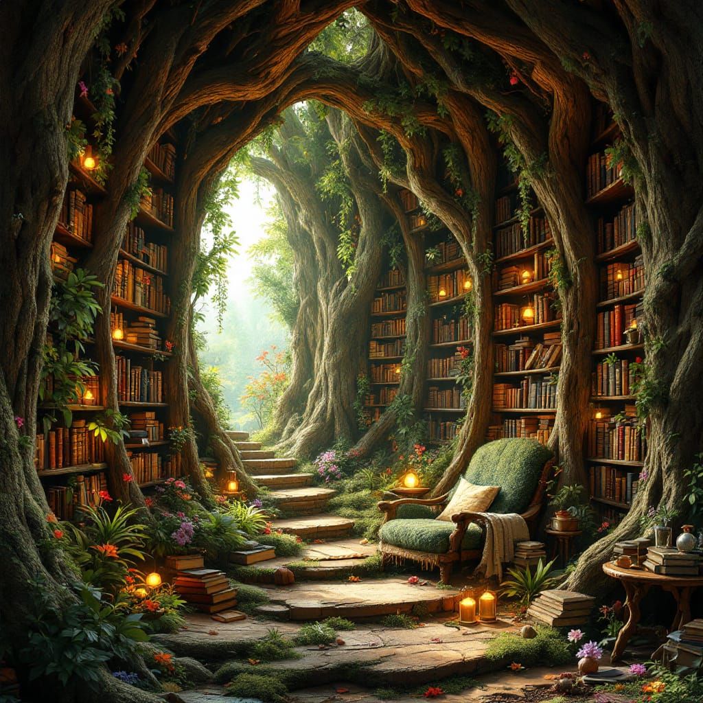 Inviting Reading Nook Inside Ancient Tree