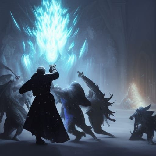 Ice Mage Summons Frost Nova in Dark Fantasy Style