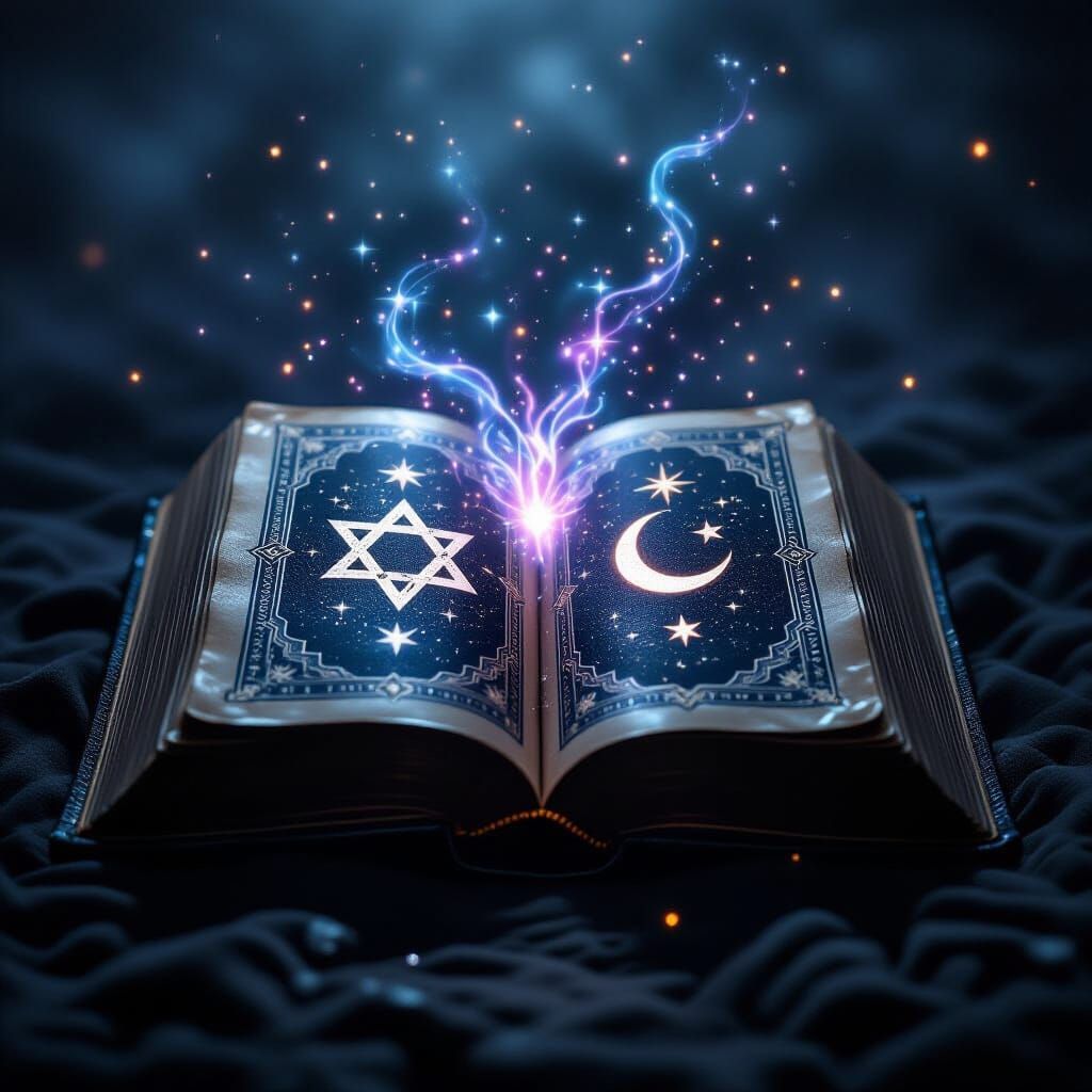 Mysterious Open Book Emitting Magic and Fear in Dark Fantasy