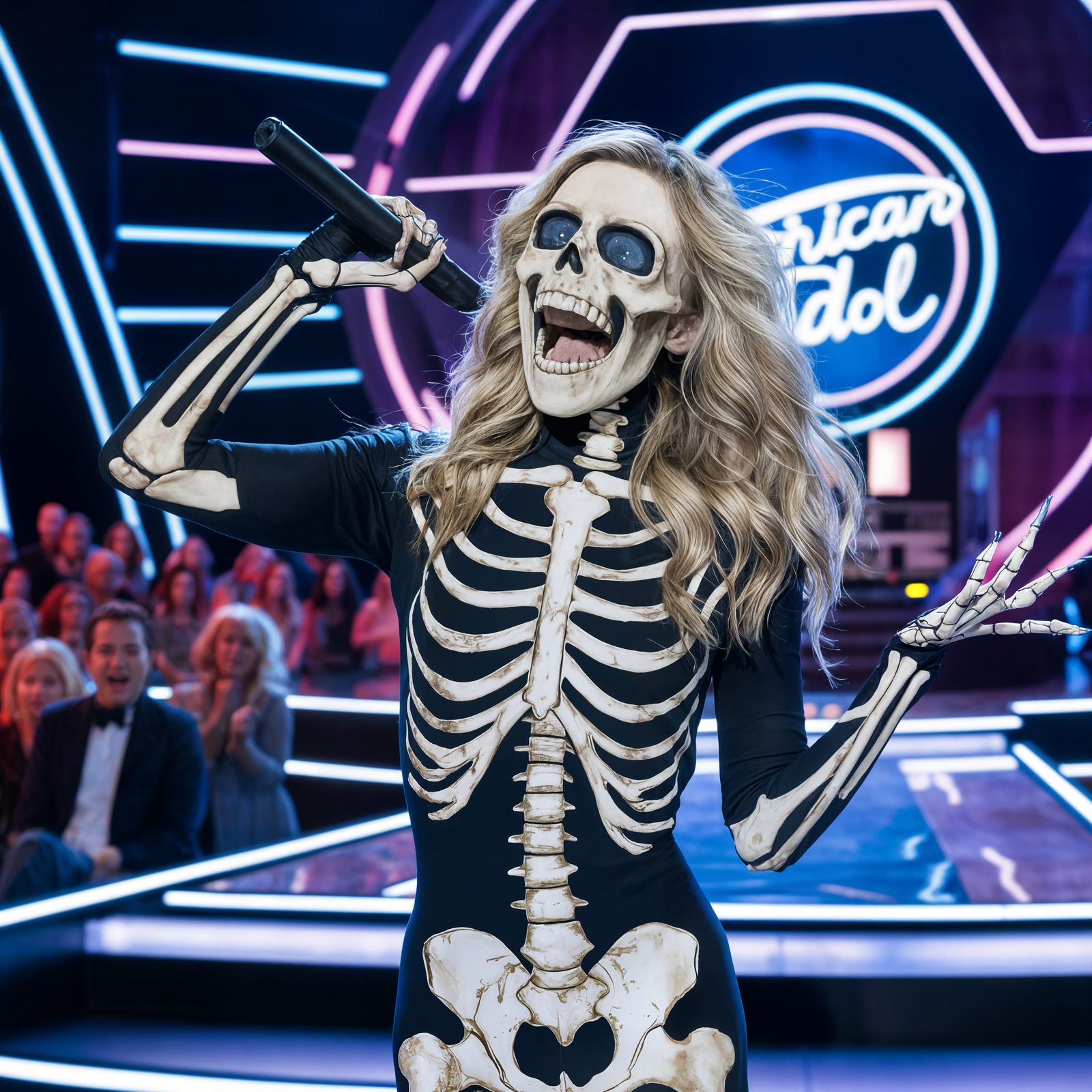 Skeletal Singer on American Idol Stage