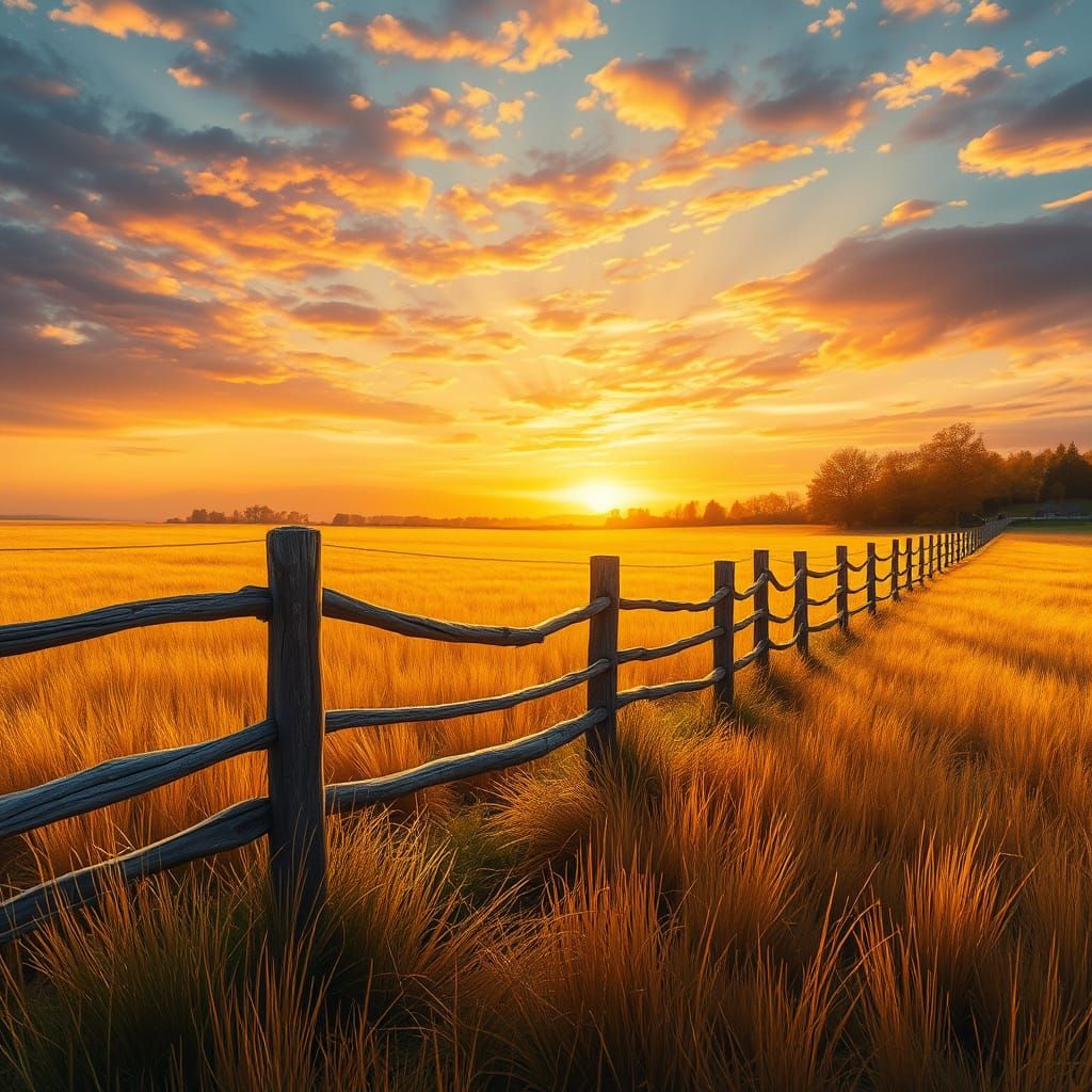 Golden Sunset on a Rustic Field