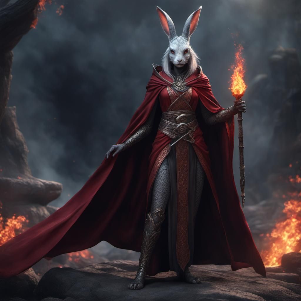 she Rabbit-dark elf, fire mage