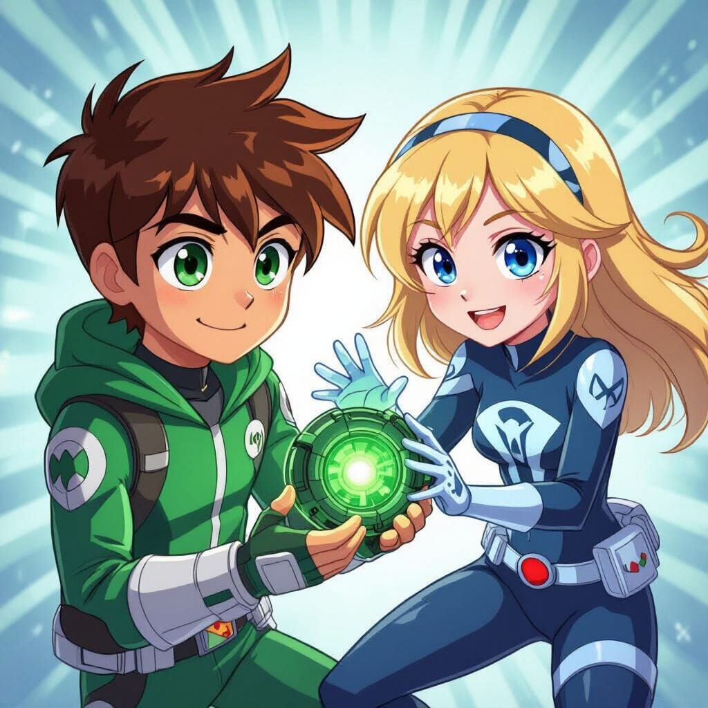 Ben 10 and Spider-Gwen with Omnitrix in Anime Style