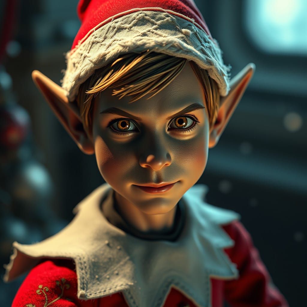 Chiseled Elf Portrait in Christmas Elegance