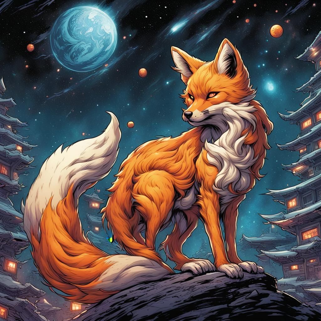 Galactic Kitsune: Comic Book Art Illustration