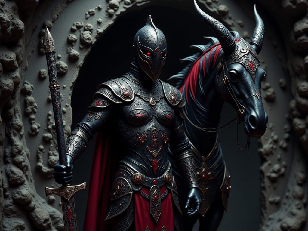Black Knight and Obsidian Horse in Dragon Cave