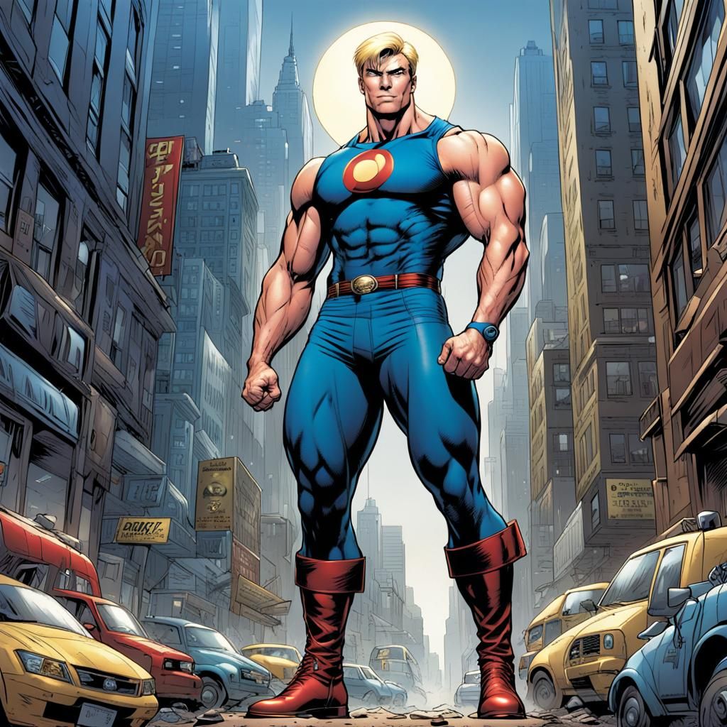 Muscular Giant in Spandex: Comic Book Art