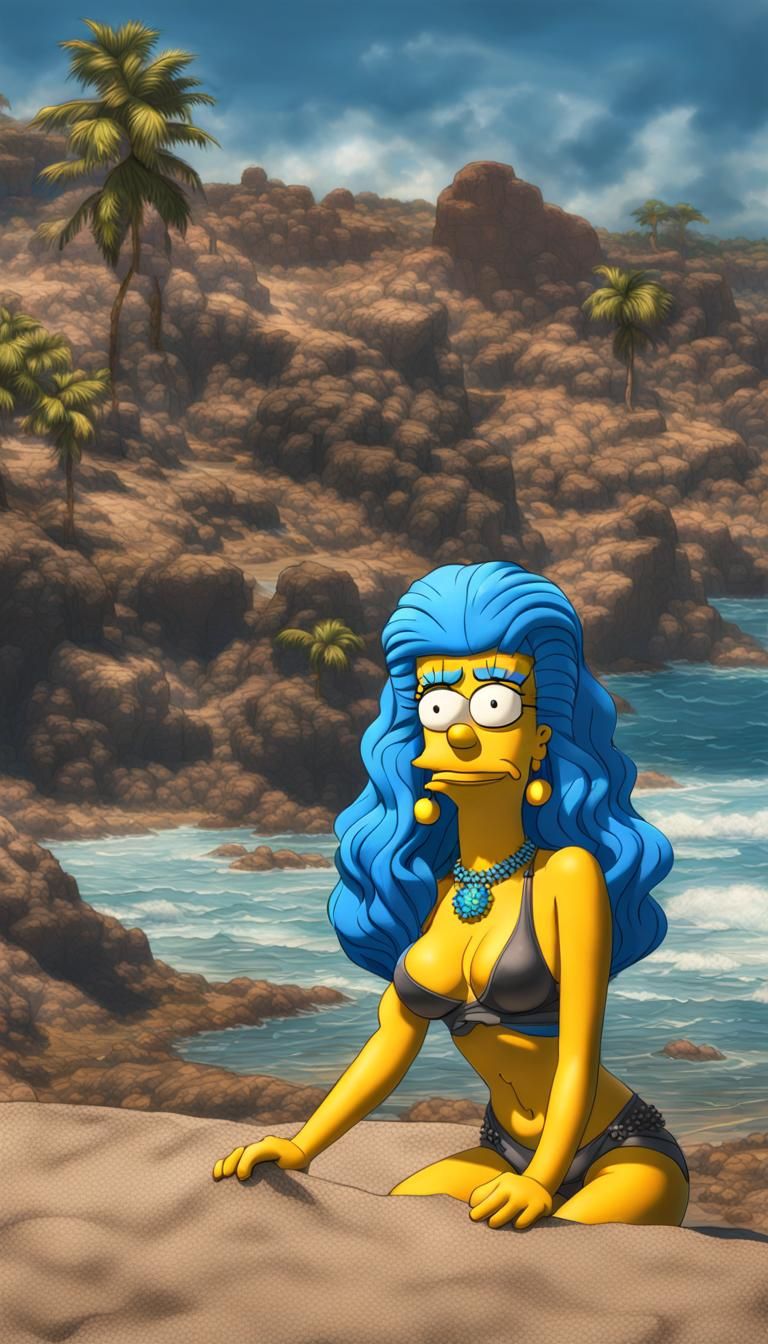 Hyperrealistic Marge Simpson in Blue Bikini