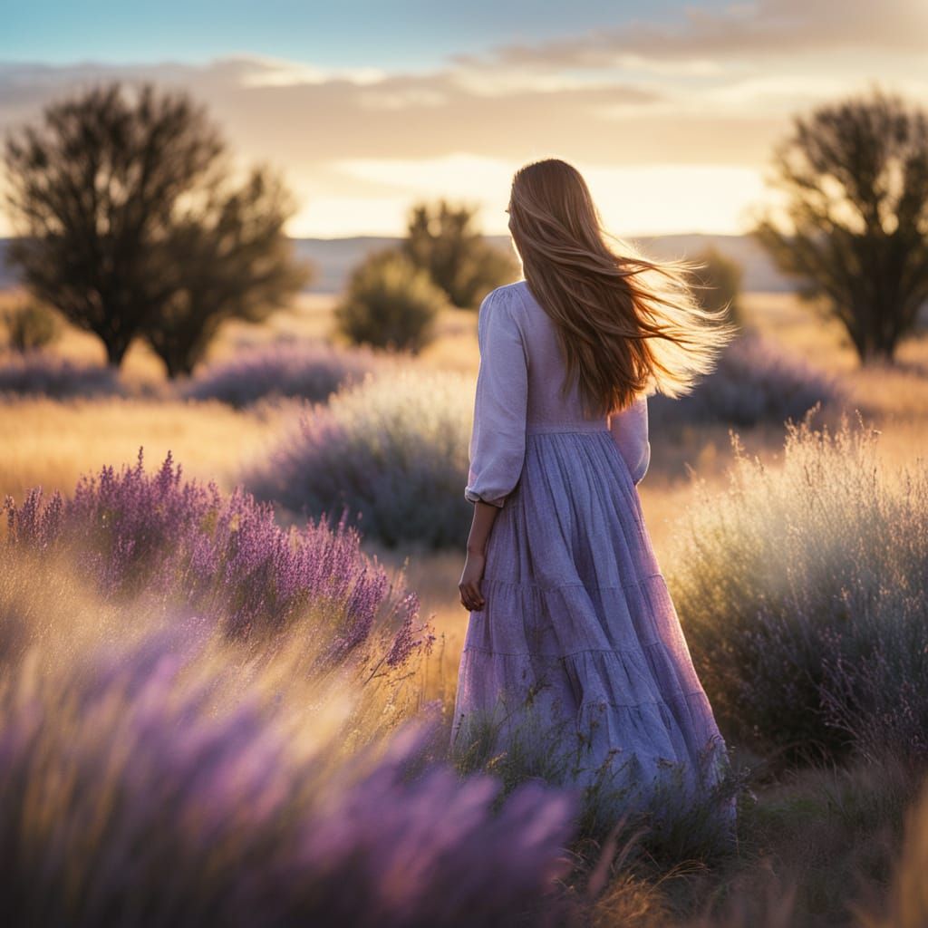 Serene Figure in Golden Hour Sagebrush Landscape