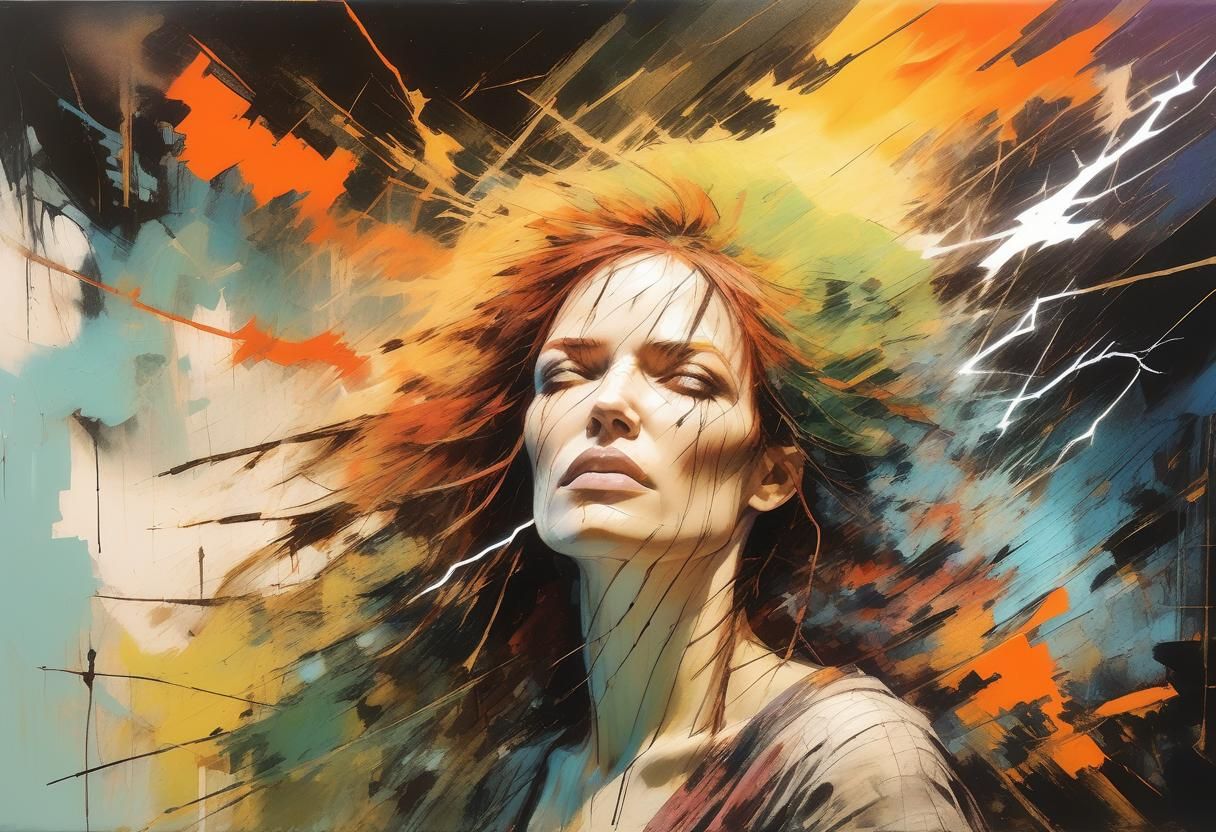 Deconstructed Lightning Storm in Expressionist Oil Painting