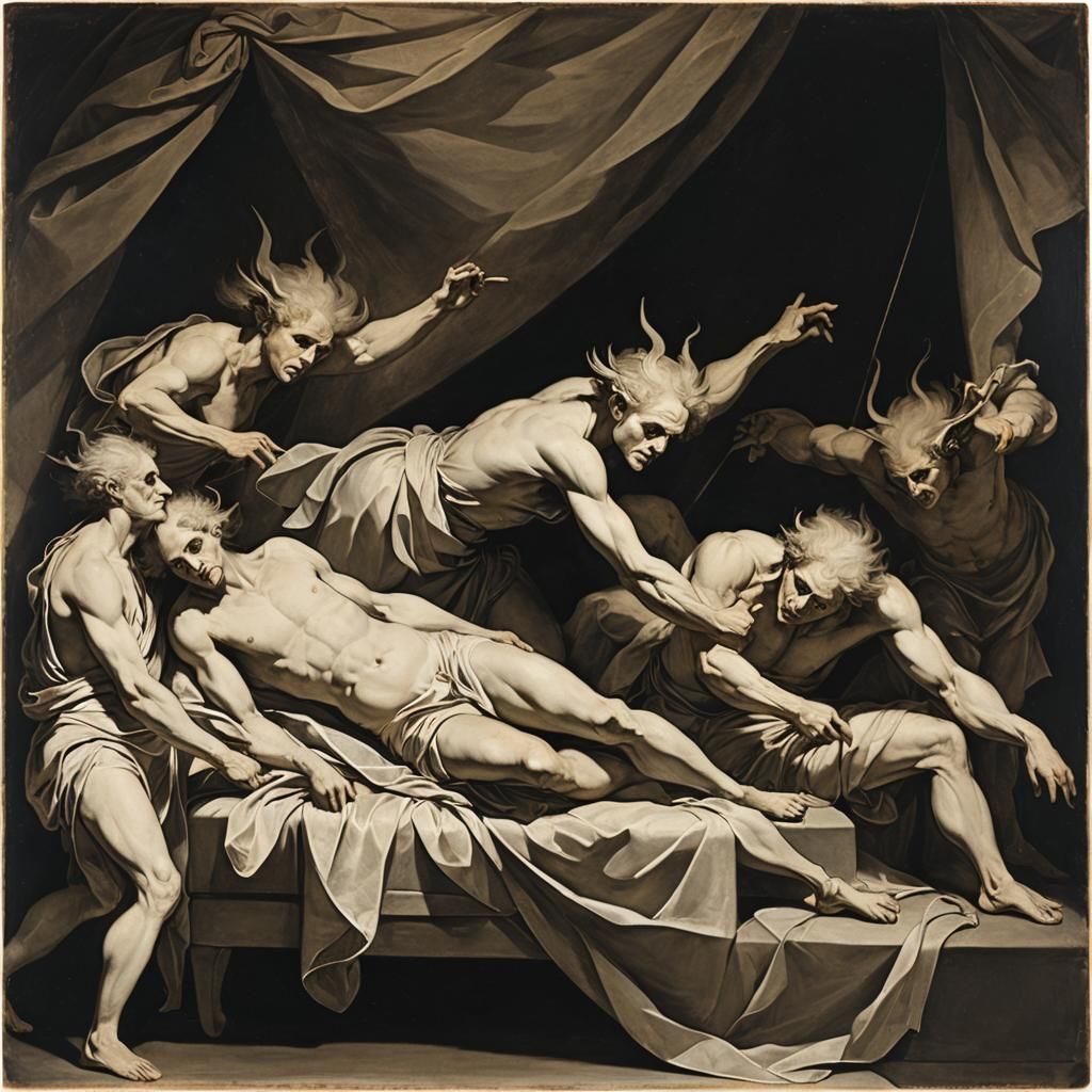 Surreal Nightmare Scene in Romanticism Style