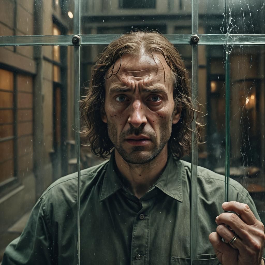 Horrified Office Worker's Desperate Escape: Cinematic Still