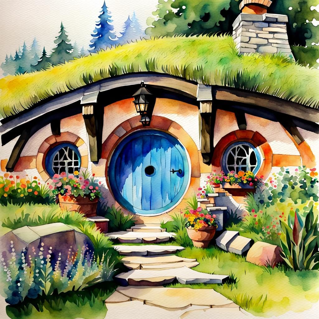 Watercolor Hobbit Home Masterpiece