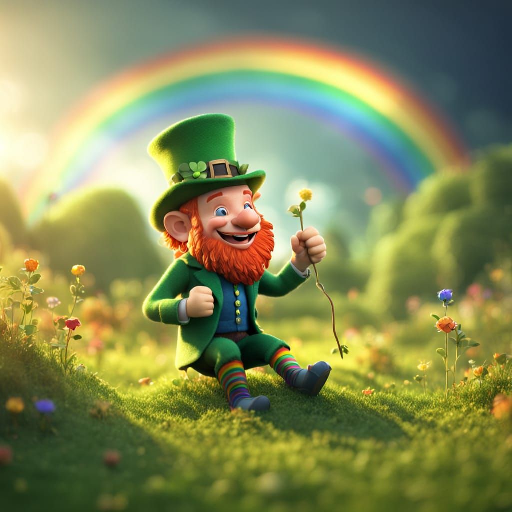 Whimsical Leprechaun on a Rainbow Meadow