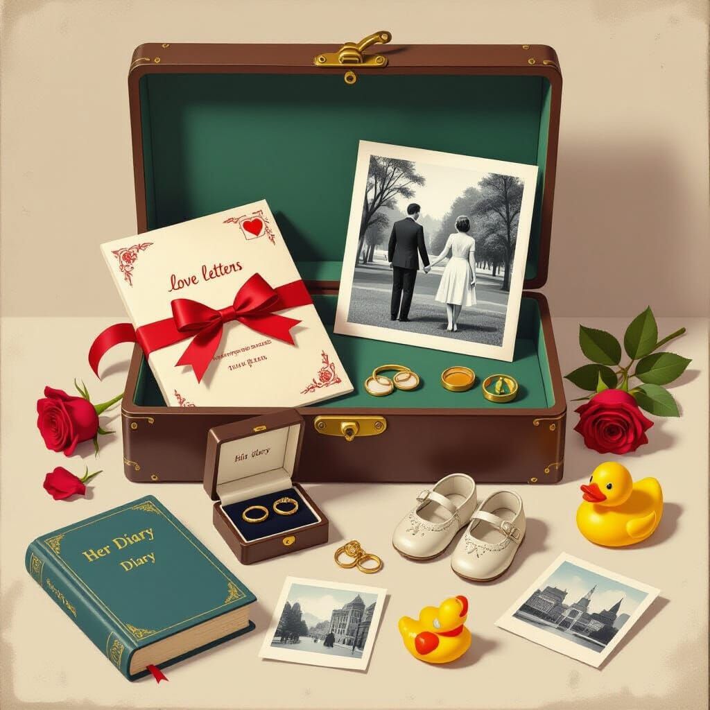 Vintage Memory Box Filled with Cherished Keepsakes