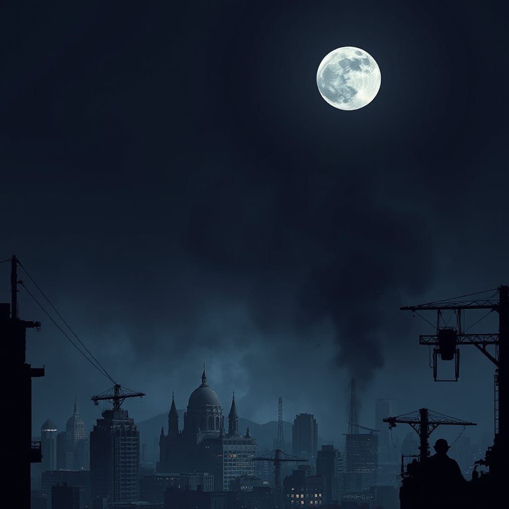 Black Moon Rises Over Apocalyptic Cityscape